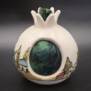 Jerusalem Pomegranate Signed Pottery Pin Cushion Detailed Paintings